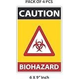 Caution Biohazard Sticker for Laboratory Stickers | Acid Factory Stickers Pack of 4 Pcs Size 6 Inch* X 9 Inch* Multicolor
