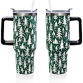 Xspatroias Merry Christmas 40 oz Tumbler with Lid Handle and Straw Christmas Tree Stainless Steel Double Walled Insulated Cup Winter Holiday Xmas Travel Mug Gifts for Men and Women (1PC)