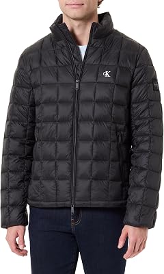 Herren Pufferjacke Nylon Quilted mit Stehkragen, Schwarz (Black), M