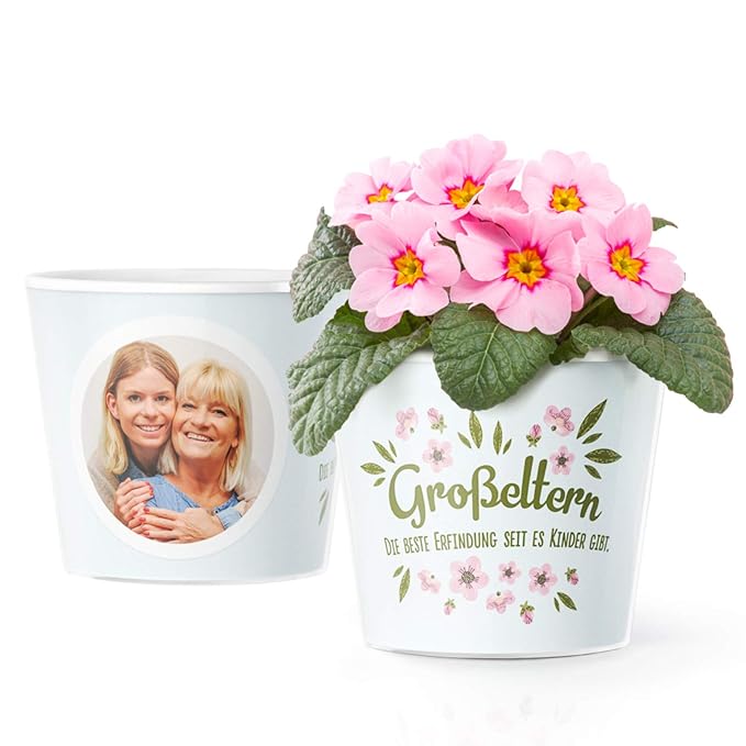 Facepot Oma und Opa Geschenke - Blumentopf (ø16cm) mit Bilderrahmen für Zwei Fotos (10x15cm) - Großeltern Erfindung seit es K