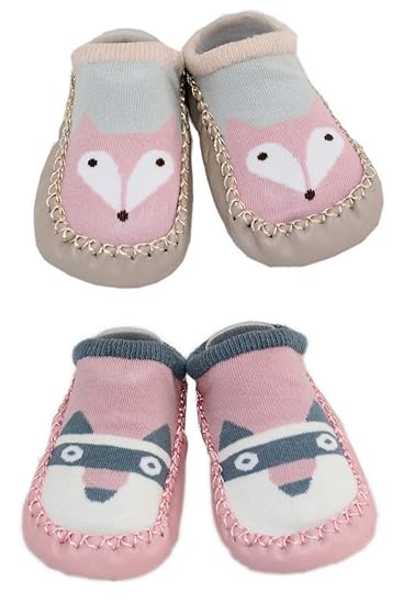 LCX 2 Paar Baby Jungen Mädchen Hausschuhe Anti-Rutsch-Schuhe Socken 9-18 Monate (Fox und Waschbär)