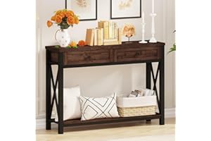BON AUGURE Console Table with 2 Drawers, Entryway Tables with Storage, Sofa Table Behind Couch for Living Room, Farmhouse Entry Tables for Hallway, Foyer, Front Door (Rustic Oak, 47 Inch)