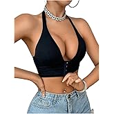 SHENHE Women's Front Closure Halter Deep Plunge Bra No Wire Unpadded Comfort Bralette