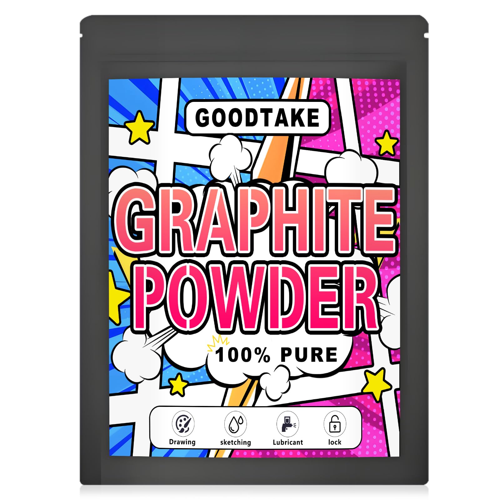 GOODTAKE 2000 Mesh Graphite Powder - Super Ultra Fine Dry Graphite Lubricant for Locks, Bike Chains & Machinery - 1 Pound Resealable Bag (1 Pound)