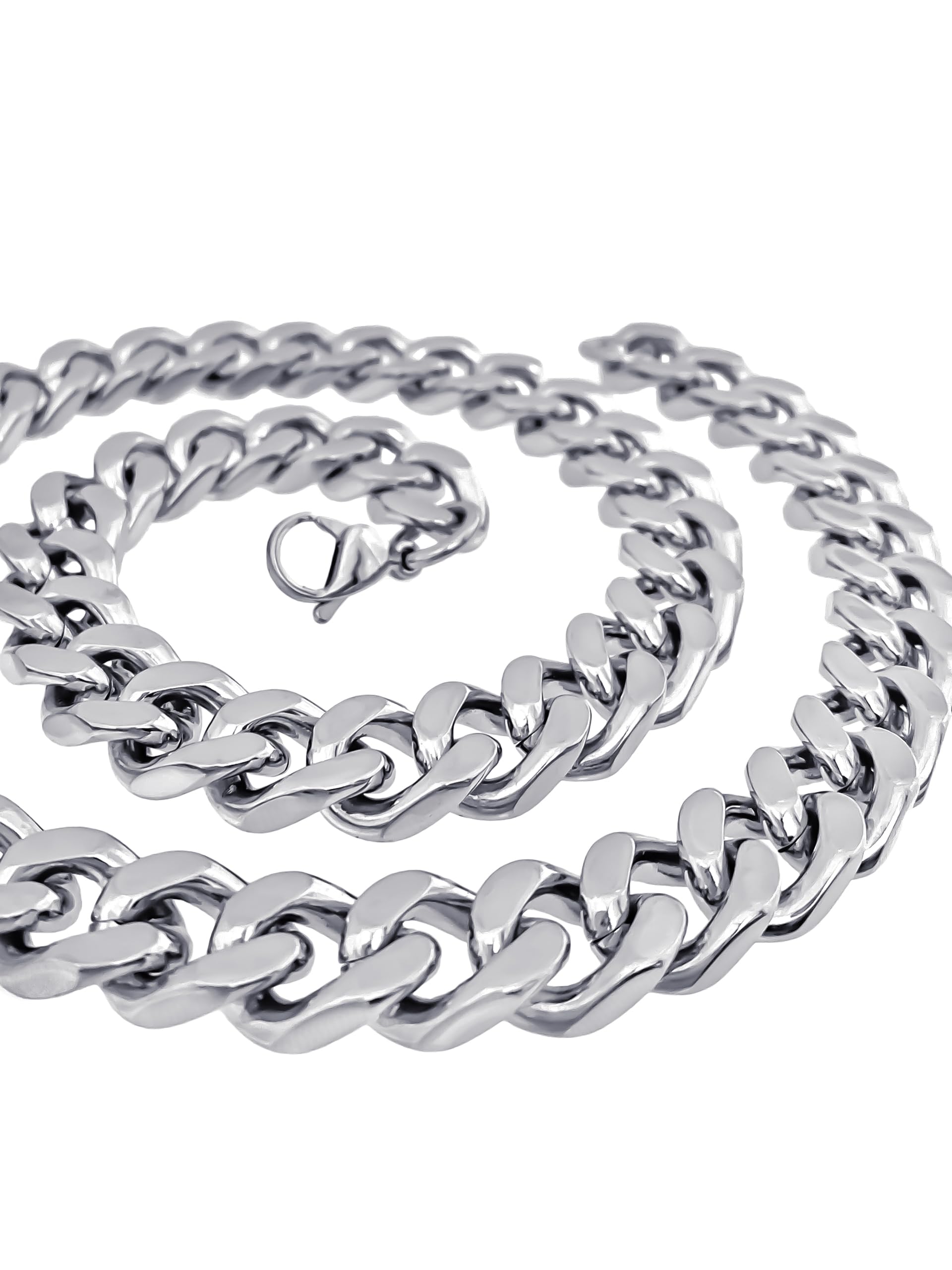 RUGGED STEEL Men's Curb Chain Solid Stainless Steel XXL Necklace 14 mm Wide and Heavy (50-80 cm / 170-280 g) Lobster Clasp Colour Silver Highly Polished (Includes Jewellery Box), Stainless Steel