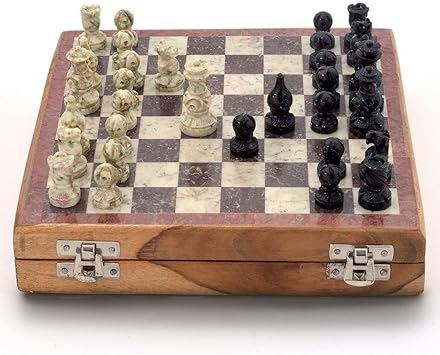 Purpledip Chess Set with Stone Sculpted Pieces and Marble Finish Board: Strategy Board Game with Universal Rules; Loved Alike by Kids and Adults of All Ages (10205)