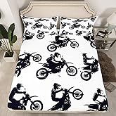 Feelyou Dirt Bike Fitted Sheet Twin Size Cool Motocross Bed Sheet Set Ultra Soft Motorcycle Racer Fitted Sheet for Kids Boys Girls Motorcycle Bed Cover Room Decor Motorbike Bed Set
