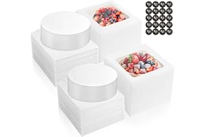 40 Pcs Cake Boxes with Window, 10” x 10” x 5” White Tall Bakery Box Set (20pcs Boxes & 20pcs Boards), Paperboard Cake Baker B