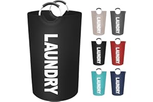 EpicTotes 90L Large Laundry Basket, Freestanding Waterproof Laundry Hamper, Collapsible Folding Tall Clothes Hamper, Easy Carry with Foam Protected Aluminum Handles for Dorm, Family, Travel (Black)