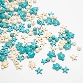 Baiinjiene 218Pcs Turtle Beads Sea Turquoise Beach Ocean Animal Craft Blue White Starfish Summer Beads for Jewelry Making DIY Bracelets Necklace Supplies