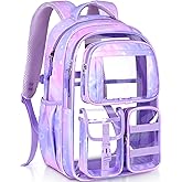 PAMANO Clear Backpack for Girls, Heavy Duty Transparent Bookbag for Kids, See Through Cute Backpacks for Elementary Primary School Work Sport Travel - Purple