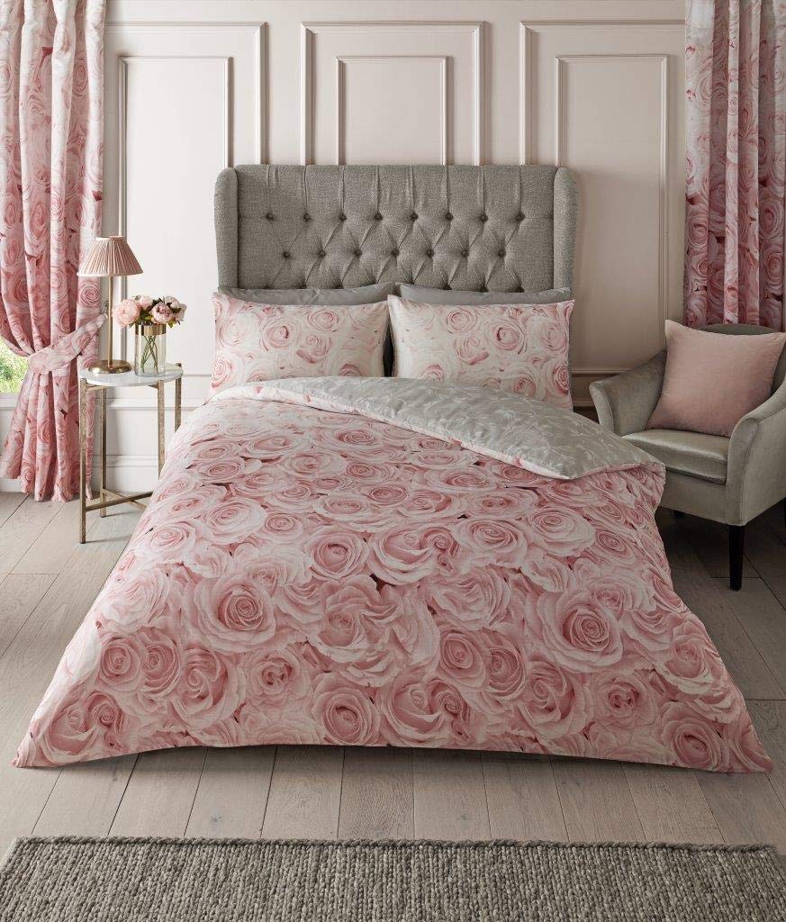 GC GAVENO CAVAILIA Luxurious Bellerose Bed Set with Duvet Cover and Pillow Cases, Polyester-Cotton, Pink, Single