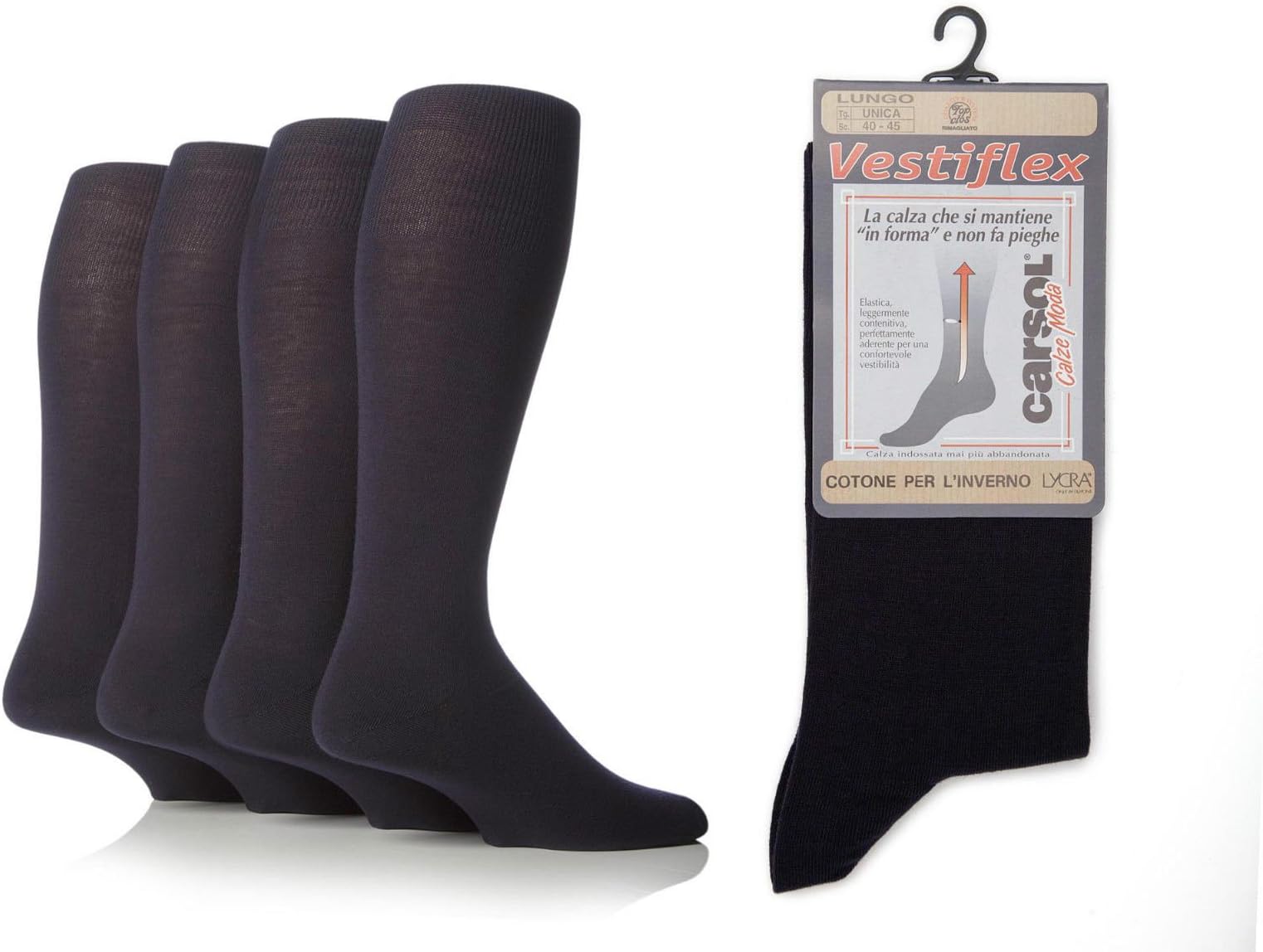 4 Pairs Mens Long Vestiflex Comfort Fit Cotton Socks 7-12 us Navy