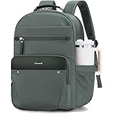 LOVEVOOK Laptop Backpack for Women with Leather Trim & Tumbler Pockets, 17.3" Work Backpack Purse, Travel Personal Item Bag, Carry On Business Computer Bag for Office, School, or Gift, Sage Green