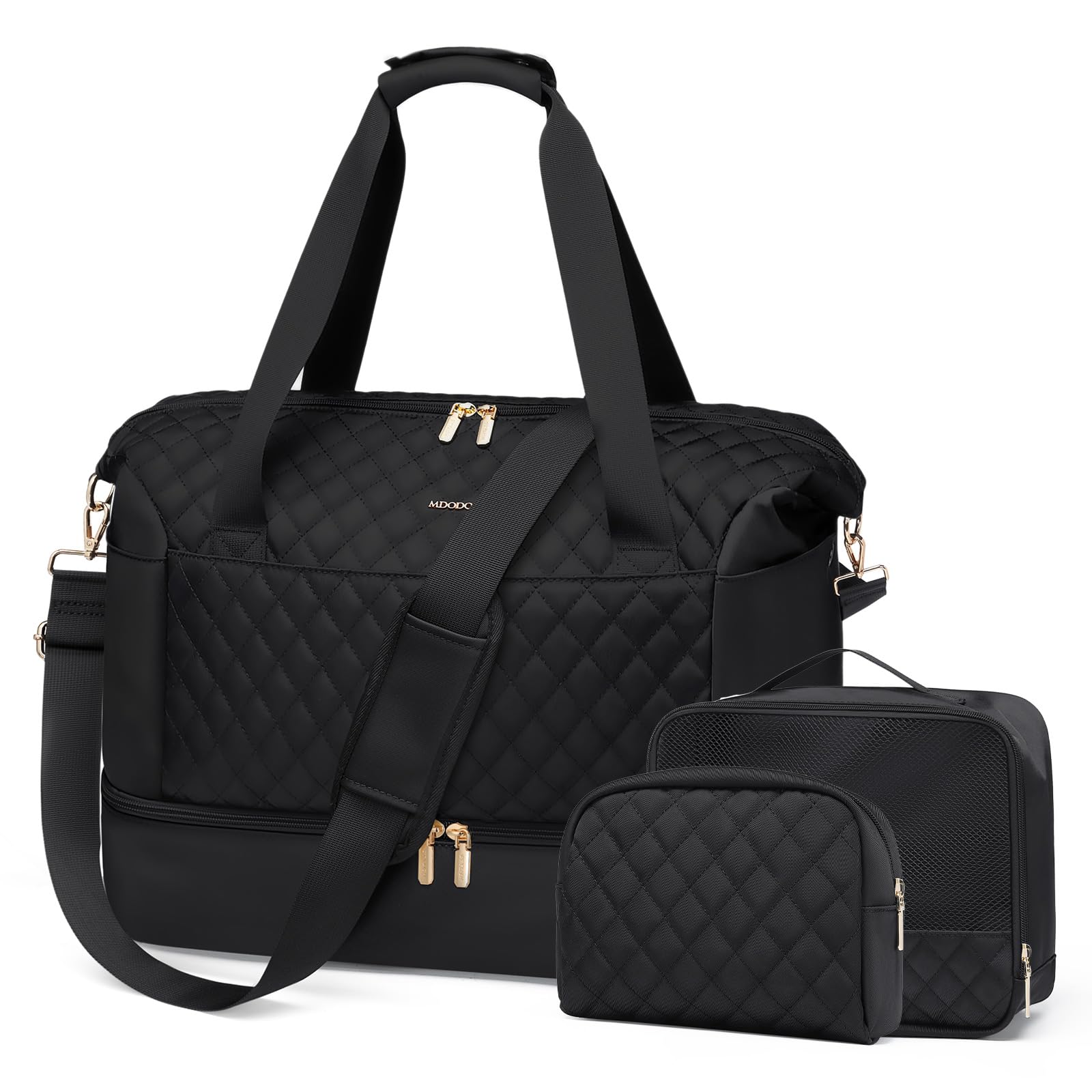 Photo 1 of MDODO Travel Duffel Bag for Women Weekender Overnight Carry on Tote Duffle Bag Personal Item Bag with Shoe Compartment for Business,Trips,Travel,Sports,Gym,Yoga,Hospital, 3 Pcs Set, 43L,Black