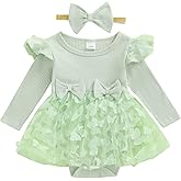Hnyenmcko Newborn Baby Girl Romper Dress Long Sleeve 3D Flower Embroidery Tulle Dresses Jumpsuit Fall Winter Outfits Set