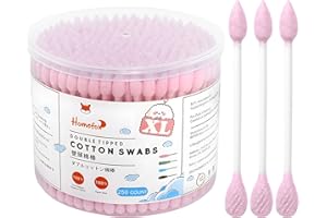 HOMEFOX Pink Cotton Swabs Flattened Pointed - 250 Count Organic XL Cotton Bud Double Side Tight Firm Wounded Precision Extra Large Cotton Tips Applicator Blender Paper Stick, Flatten & Pointy (Pink)