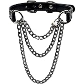 EverGlimp Handmade Black Vegan Leather Choker Collar For Women, Adjustable Triple-Layer Slip Chain Necklace