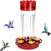 Hummingbird Feeders for Outdoors Hanging Ant and Bee Proof, 1 Pack 15 Ounces Red Hummingbird Feeder with 5 Feeding Ports and Perches, Built-in Ant Moat, Outside Garden Décor (Plastic, 1)