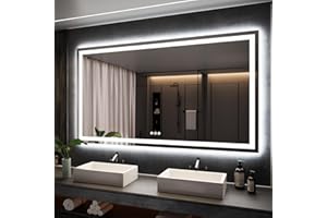 ISKM 72'' x 40'' LED Mirror for Bathroom Lighted Vanity Mirror for Wall Front Lights + Backlit LED Bathroom Mirror Anti-Fog Tempered Glass ETL Listed