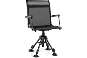 HAPPYGRILL 360° Swivel Hunting Chair, Folding Silent Hunting Blind Chair with Adjustable Height Legs, All-Terrain Foot Pads, 