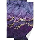 Purple Marble Hand Towels for Bathroom Set of 2 Abstract Gold Texture Aesthetic Soft Absorbent Kitchen Towel Modern Elegant Art Decorative Bathroom Towels for Bath Guest Shower Face Hair Gym 14"x28"