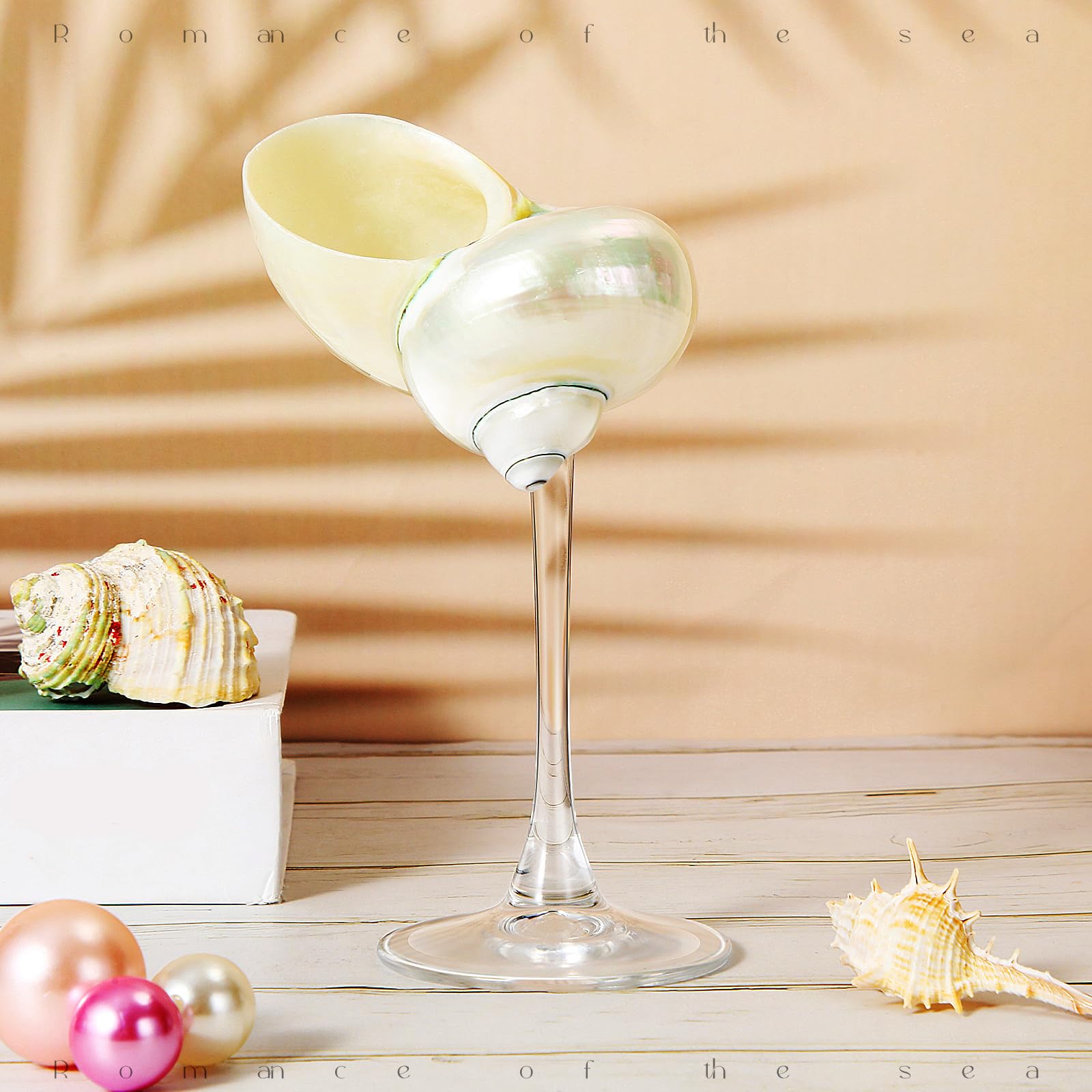 Photo 1 of Singhoow Conch Shell Wine Glasses Wedding Wine Cup Martini Goblet Cocktail Glasses Drinkware Drinking Stemware for Birthday Wedding Beach Bridesmaids Anniversary Party(White Conch,Clear Base,1 Pcs)