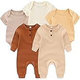 Ruliby Baby Bodysuit Ribbed Romper 5-pcs Soft Unisex Boy Girl Outfit Clothes Set 0-12 momth
