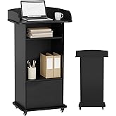 Mobile Lectern Podium Stand Wooden Podium Standing Desk with Drawer Pulpit Lectern Customer Reception Podiums Desk with Wheel