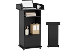 Mobile Lectern Podium Stand Wooden Podium Standing Desk with Drawer Pulpit Lectern Customer Reception Podiums Desk with Wheel
