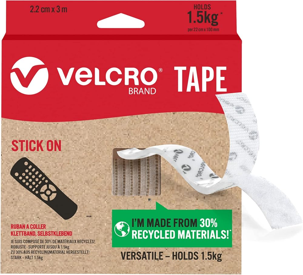 VELCRO Brand Stick On Tape 22mm x 3m White Cut-To-Length