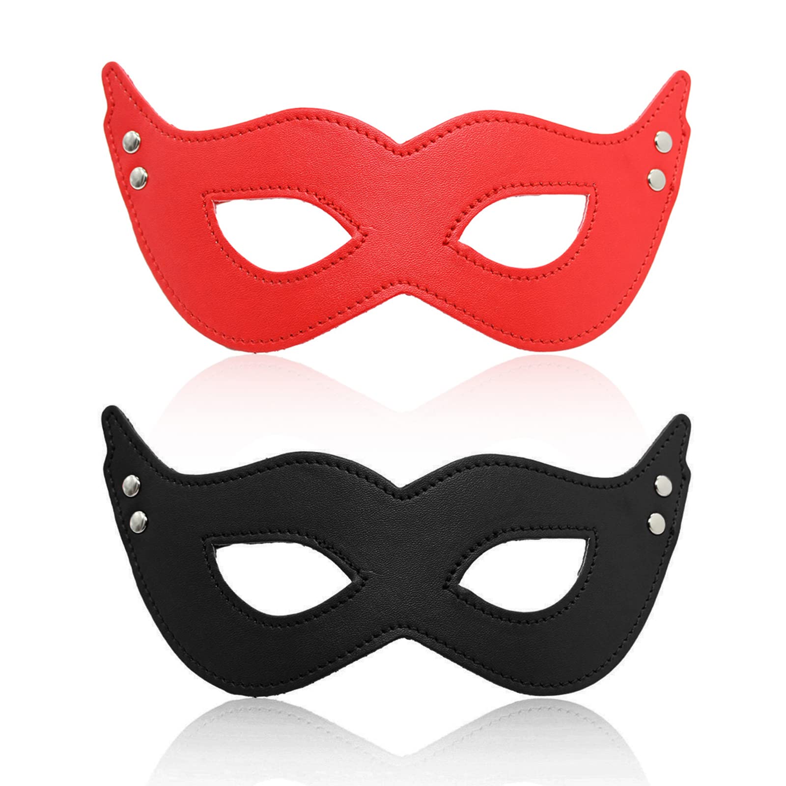 Cosysparks Masquerade Mask Leather,PU Leather Eye Mask With Elastic Rope Black Halloween Mask Venetian Masks Cosplay Carnival Masks for Man Women Couple(Black+Red)