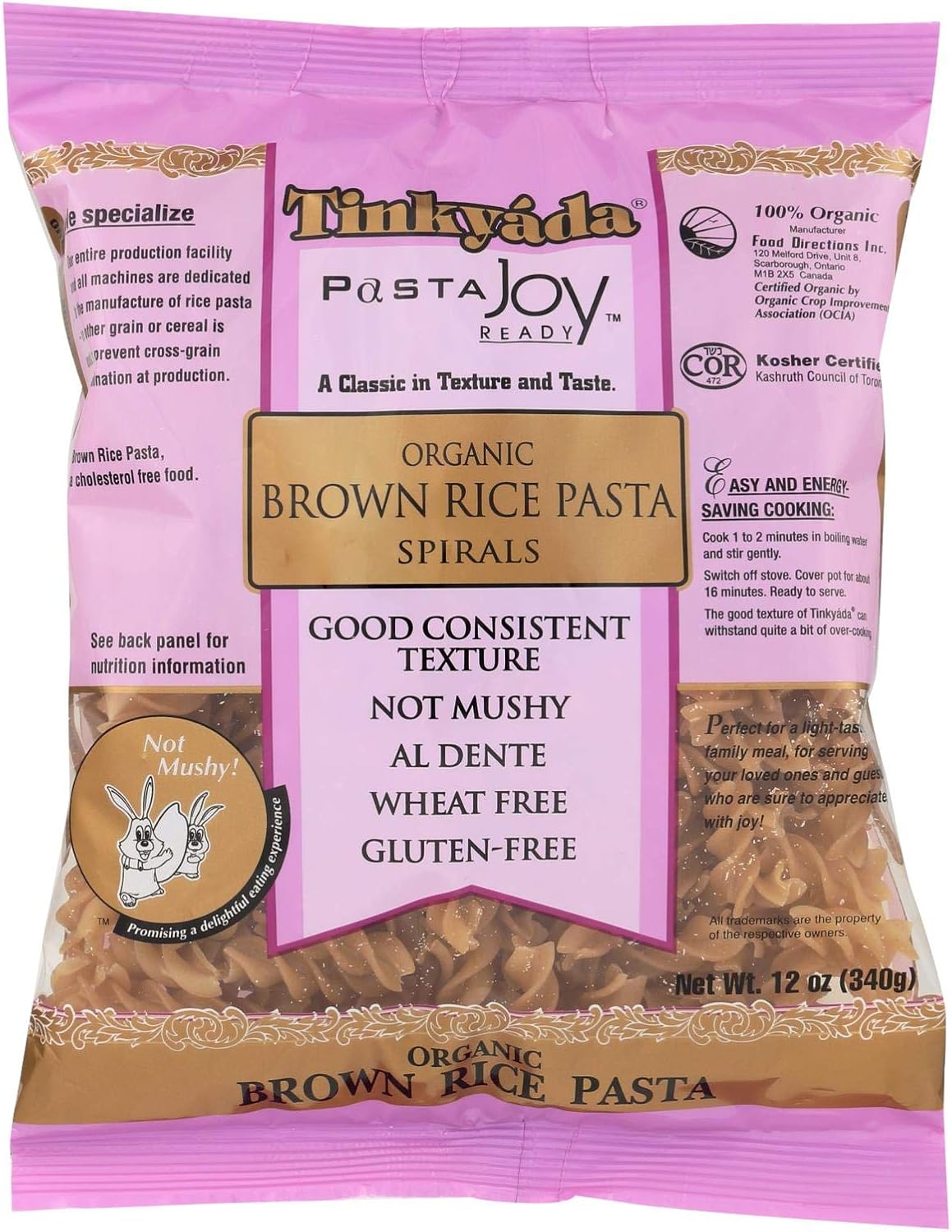 Tinkyada pasta joy ready Organic brown Rice pasta spirals (621683021252)