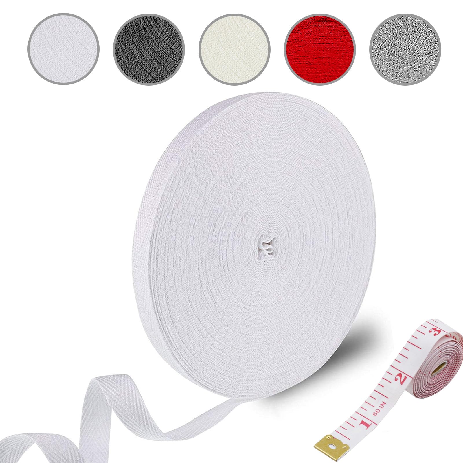 50M Cotton Twill Tape Ribbon, Bias Binding Tape Bunting Tape Twill Webbing Tape Sew Herringbone Roll Tape for Apron Sewing Dressmaking Craft — image 1