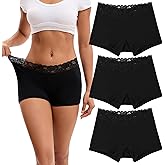 INNERSY Women's Lace Underwear Cotton Soft Boyshorts Panties Boxer Briefs 3-Pack