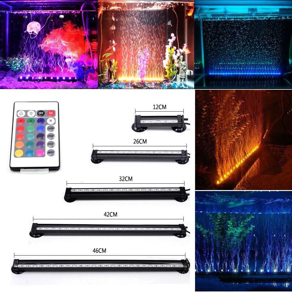 DOCEAN Fish Tank Light Waterproof Aquarium Lights Remote Control 5050 LED Colour Changing Air Bubble lights with 24key controller for Fresh and Saltwater Aquarium 32cm/1.05ft