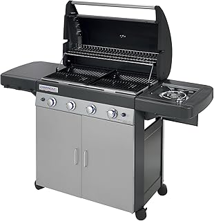 Campingaz 4 Series Classic LSG Gasgrill, BBQ Grillwagen mit 4 Edelstahlbrennern und Seitenkocher, Standgrill mit Deckel und Thermometer, InstaClean Reinigungssystem