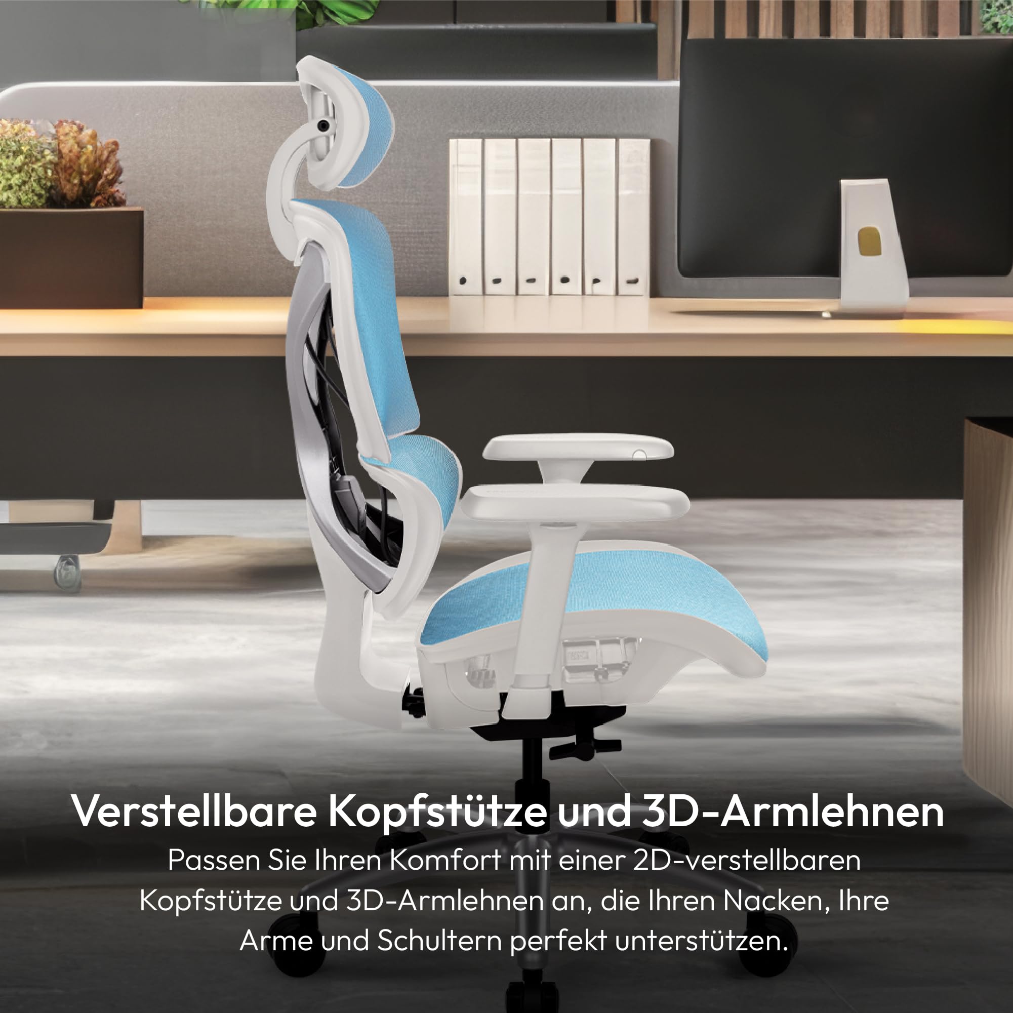 ThunderX3 XTC Mesh Schwarz/Blau | Ergonomischer Bürostuhl – Verstellbarer Schreibtischstuhl mit hoher Rückenlehne, Synchronmechanik & automatischer Lendenstütze – Gaming-Stuhl für Erwachsene 5