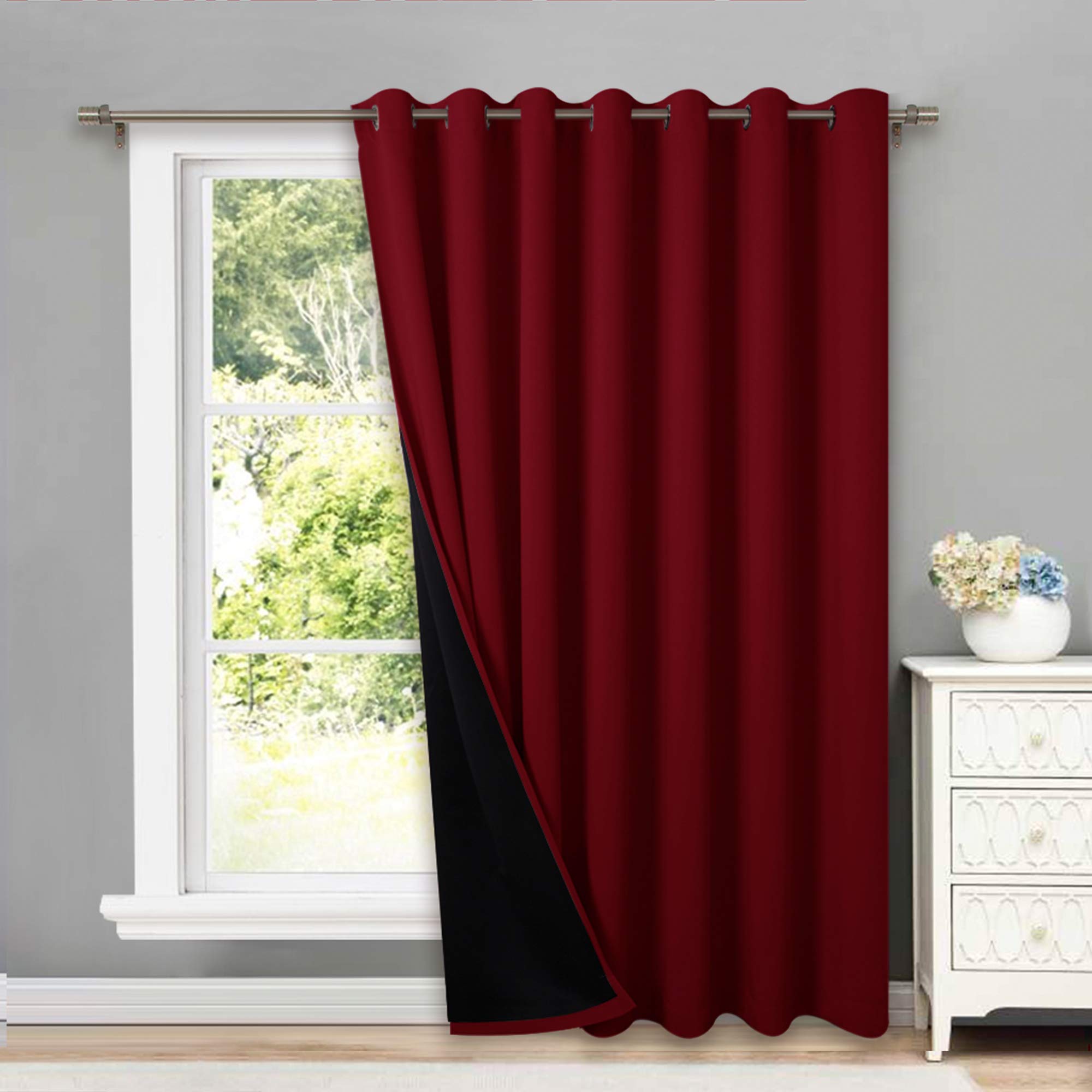 NICETOWN Thermal Insulated 100% Blackout Drape, Noise Reducing Performance Slider Curtain Panel with Black Lining, Full Light Blocking Patio Door Drapery (Burgundy Red, 1 PC, 100 inches x 95 inches) Image NICETOWN Thermal Insulated 100% Blackout Drape, Noise Reducing Performance Slider Curtain Panel with Black Lining, Full Light Blocking Patio Door Drapery (Burgundy Red, 1 PC, 100 inches x 95 inches) Image