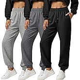 Baggyfly 3 Pack Women's Joggers Sweatpants with Pockets, Elastic High Waisted Drawstring Baggy Lounge Trousers Yoga Workout