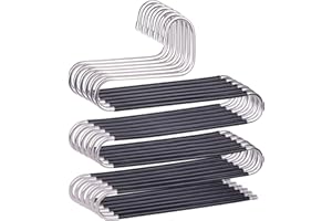 devesanter Hangers Space Save Non-Slip 6 Pack S-Shape Clothes Hangers Stainless Steel Closet Storage Organizer for Pants Jeans Scarf Trousers Hanging Black