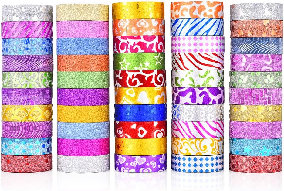50 Rolls Glitter Washi Tape Set,for DIY Scrapbooking Sticker Masking Paper Decoration Tapes
