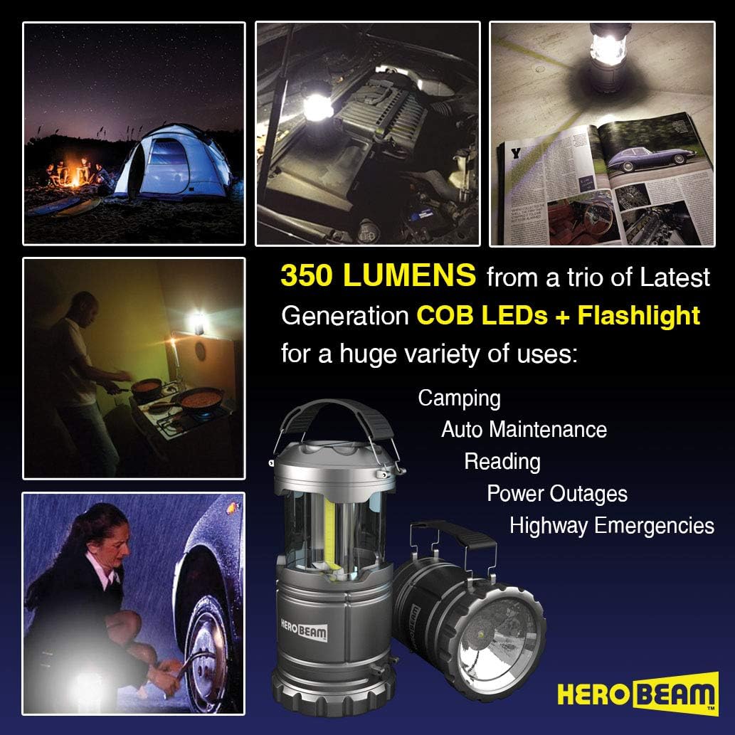2 x LED Lantern V2.0 with Flashlight - The Original & Best Lantern/Flashlight Combo. 2020 Tech (350 LUMENS) - Collapsible Camp Lamp - Great Light for Camping, Car, Shop, Garage - Batteries Included: Sports & Outdoors