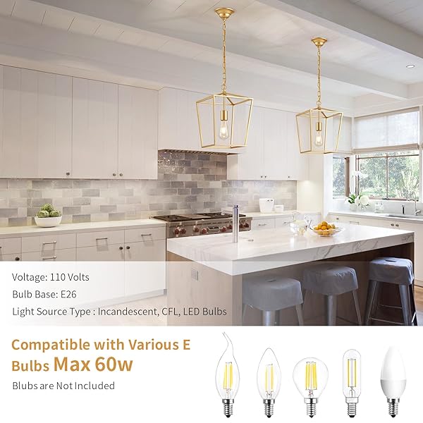 ANJIADENGSHI LANTERN PENDANT LIGHT LANTERN IRON CAGE 1 E26 BULBS GOLD CHANDELIER FOR DINING ROOM KITCHEN(BULBS NOT INCLUDED)