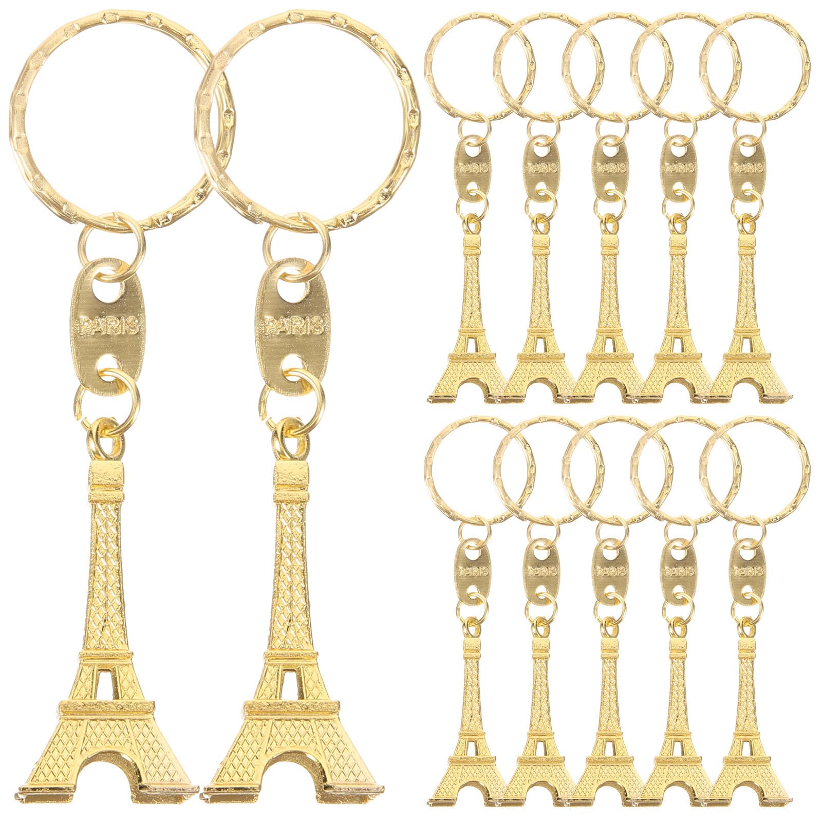 NUOBESTY Eiffel Tower Keychain 12Pcs Gold Mini Keyrings Retro French Souvenir Pendants for Bags Car Keys Party Favors Decoration