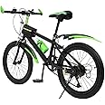Kids Bike 20 inch Green, 7-Speed Child City Bike with Double Disc Brake, Carbon Steel Kids Mountain Bike, Fashionable Boys Girls Bicycle w/Adjustable Height for 7-13 Years Old Kids