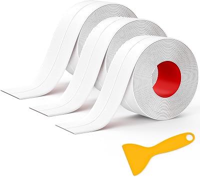 MOKANI Bath Sealant Strip 3 Rolls Self Adhesive Caulk White 11ft