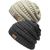 Funky Junque Skull Cap Beanie for Women - Womens Winter Hat Knit Slouch Style, Warm, Soft Unisex Cold Weather Mens Beanies