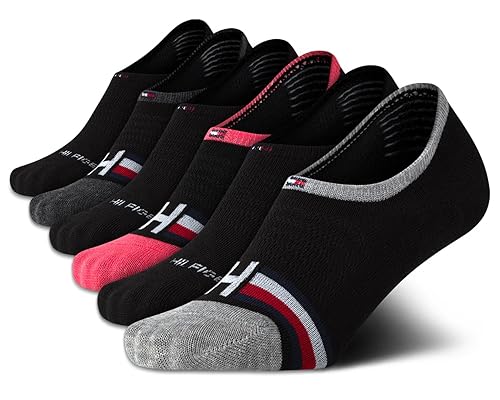 Tommy Hilfiger Women's Socks - Lightweight Ultra No Show Liners (6 Pack), Size 4-10, Black Monogram