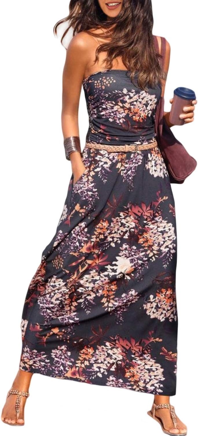 Womens Polka Dot Off Shoulder Long Maxi Dress with Pockets……